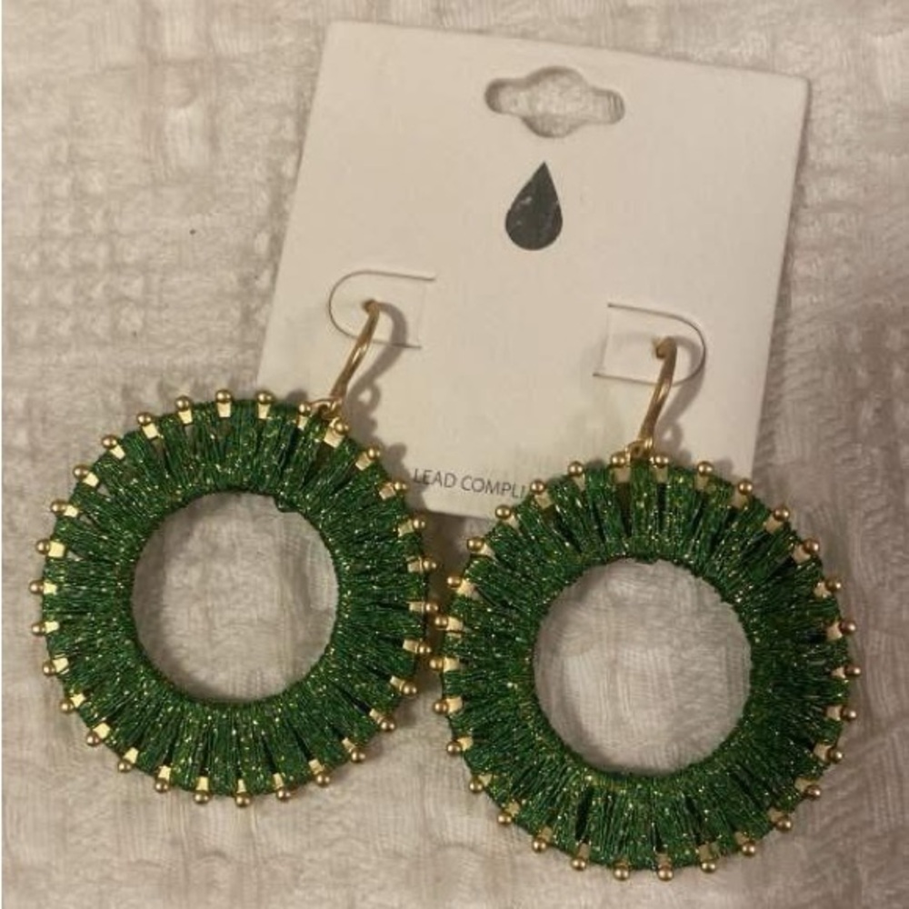 Green and Gold Hoop Earrings